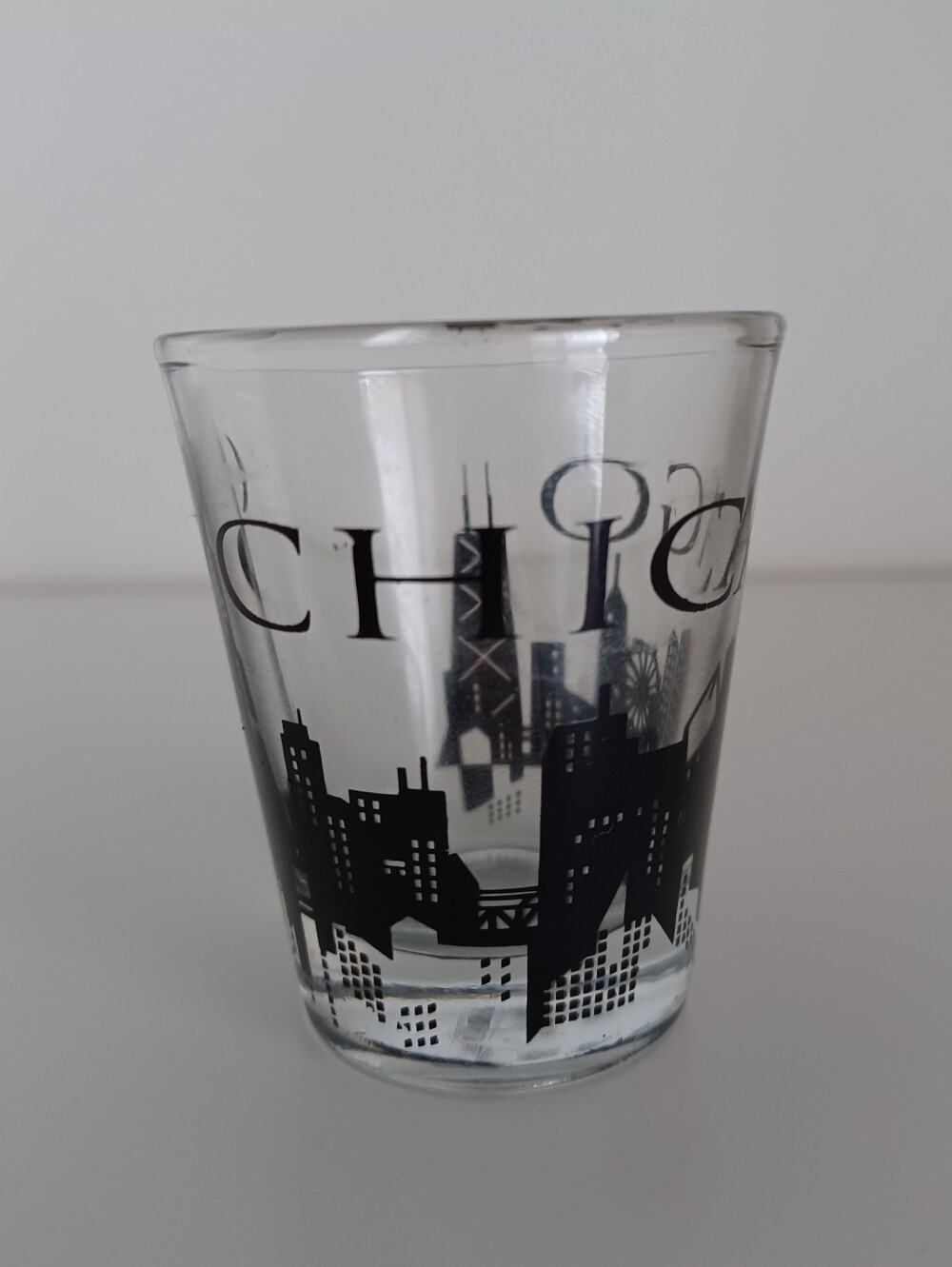 Chicago, IL Skyline Clear And Black‎ Shot Glass Collectible Barware Drinkware